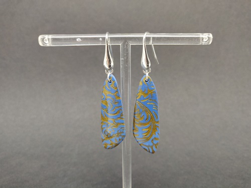 Boucle d’oreille en argent, bleu, arabesque bronze