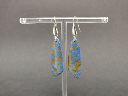 Boucle d’oreille en argent, bleu, arabesque bronze