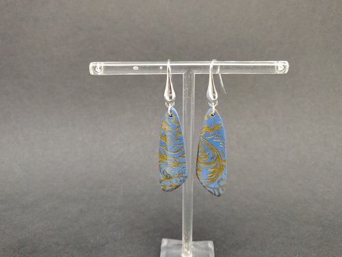 Boucle d’oreille en argent, bleu, arabesque bronze