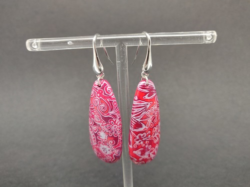 Boucle d’oreille en argent, rouge, bordeaux