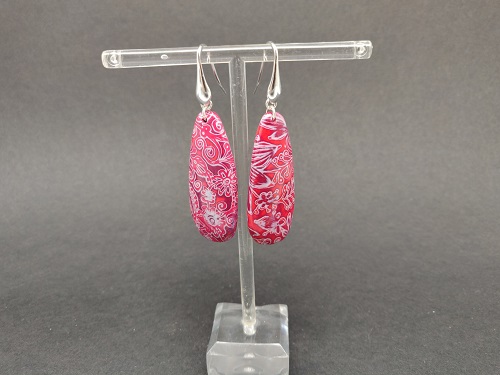 Boucle d’oreille en argent, rouge, bordeaux