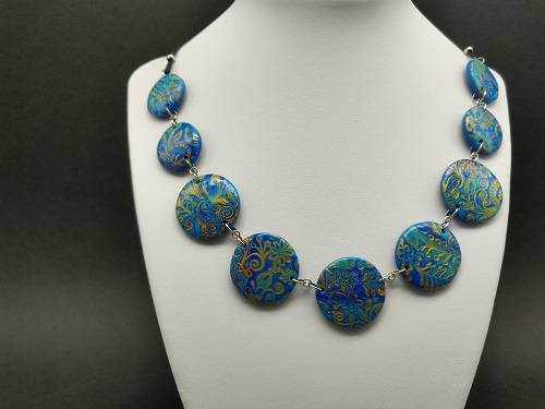 Collier bleu, turquoise, or